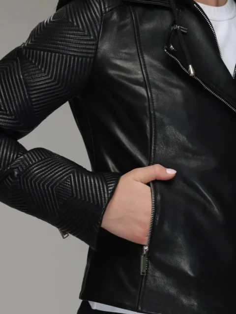 Biker Leather Jacket with Removable Hood-1