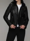 Biker Leather Jacket with Removable Hood