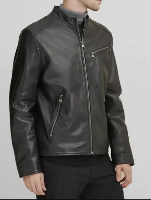 Leather Jacket with Zipper Pockets