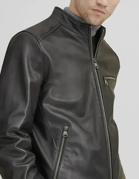 Leather Jacket with Zipper Pockets-1