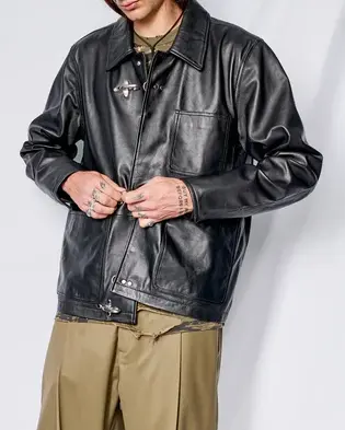 Black Leather Fireman Field Coat-1
