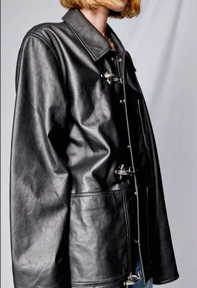 Black Leather Fireman Field Coat-4