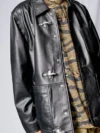 Black Leather Fireman Field Coat