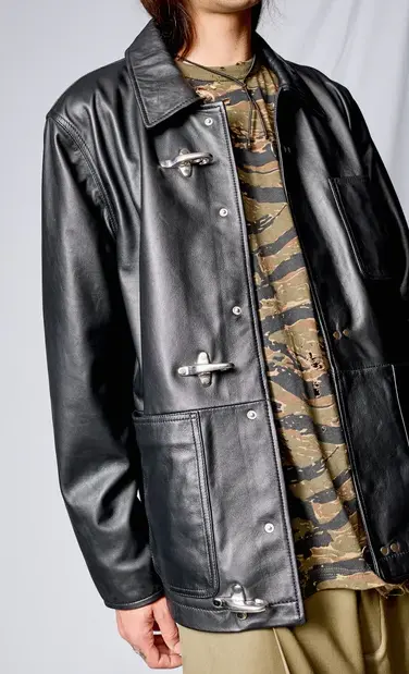 Black Leather Fireman Field Coat