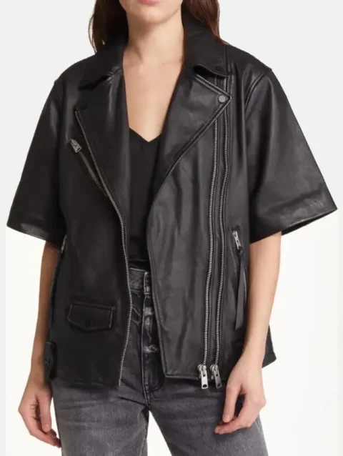 Short Sleeve Leather Motorcycle Jacket