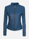 Blue Cafe Racer Leather Jacket
