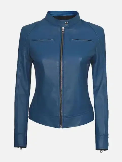 Blue Cafe Racer Leather Jacket